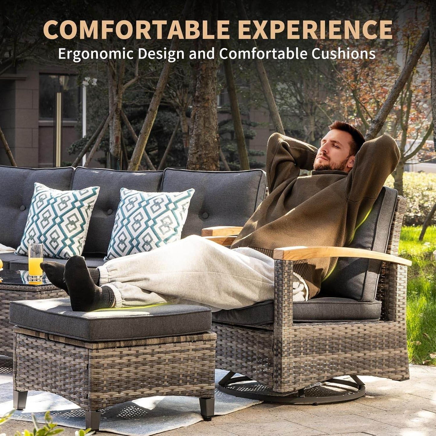 Outdoor Rattan Patio Furniture Set with Swivel Rockers - Loft&Timber