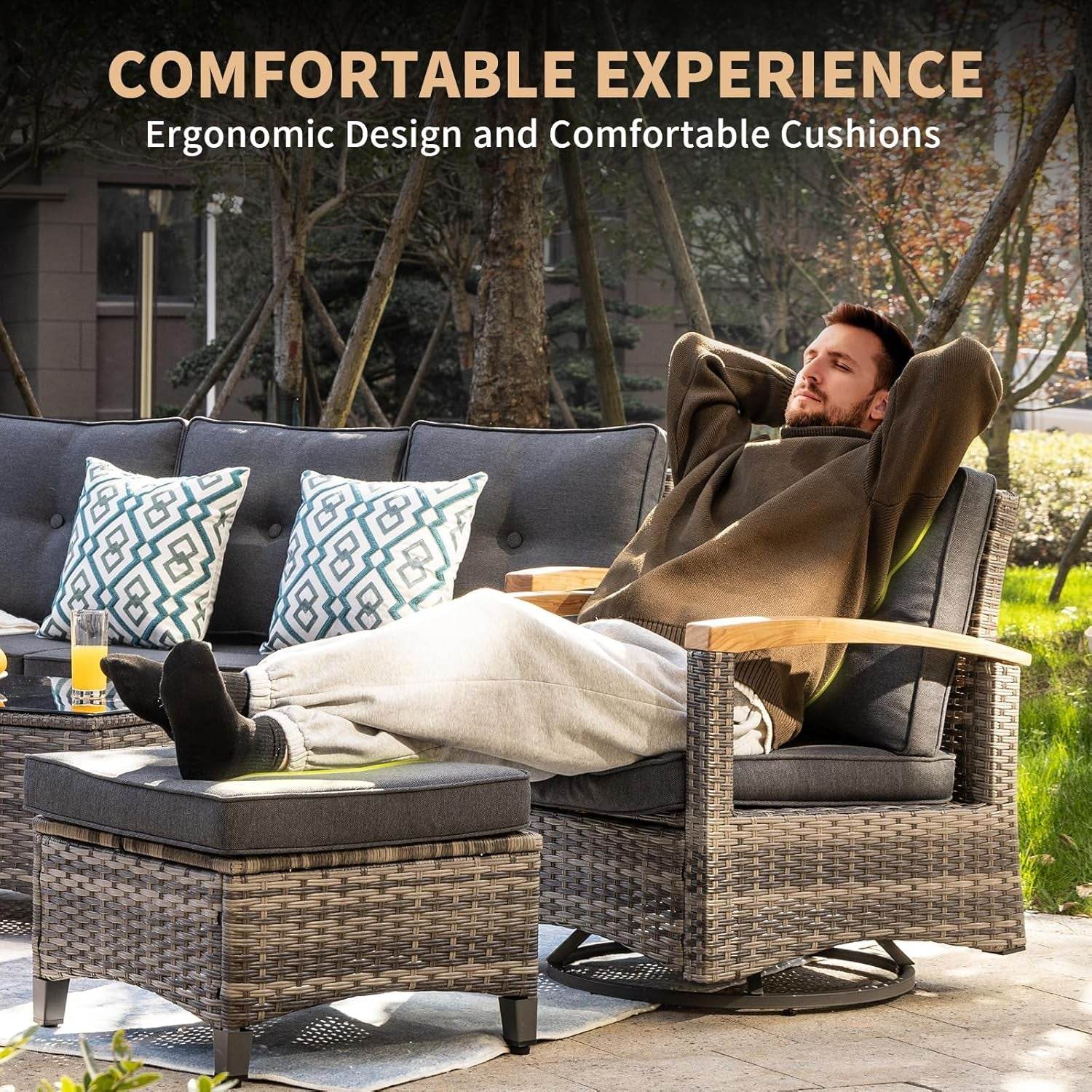 Outdoor Rattan Patio Furniture Set with Swivel Rockers - Loft&Timber