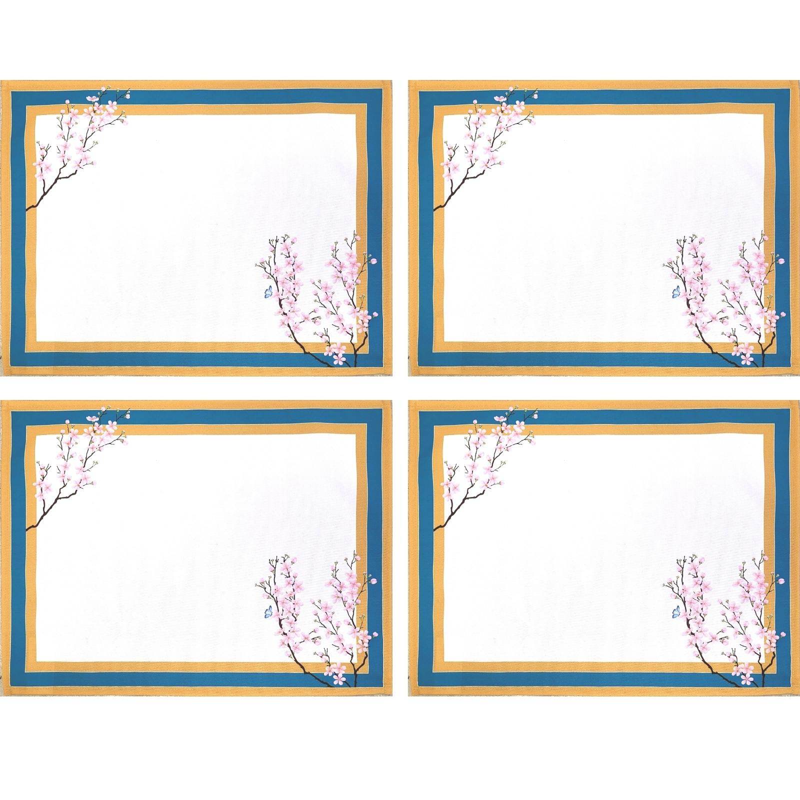 Set of 4 Waterproof Rectangular Placemats Ring Oriental Cherry 17X13 - Loft&Timber