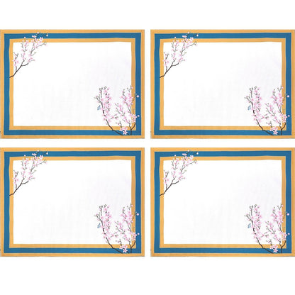 Set of 4 Waterproof Rectangular Placemats Ring Oriental Cherry 17X13 - Loft&Timber