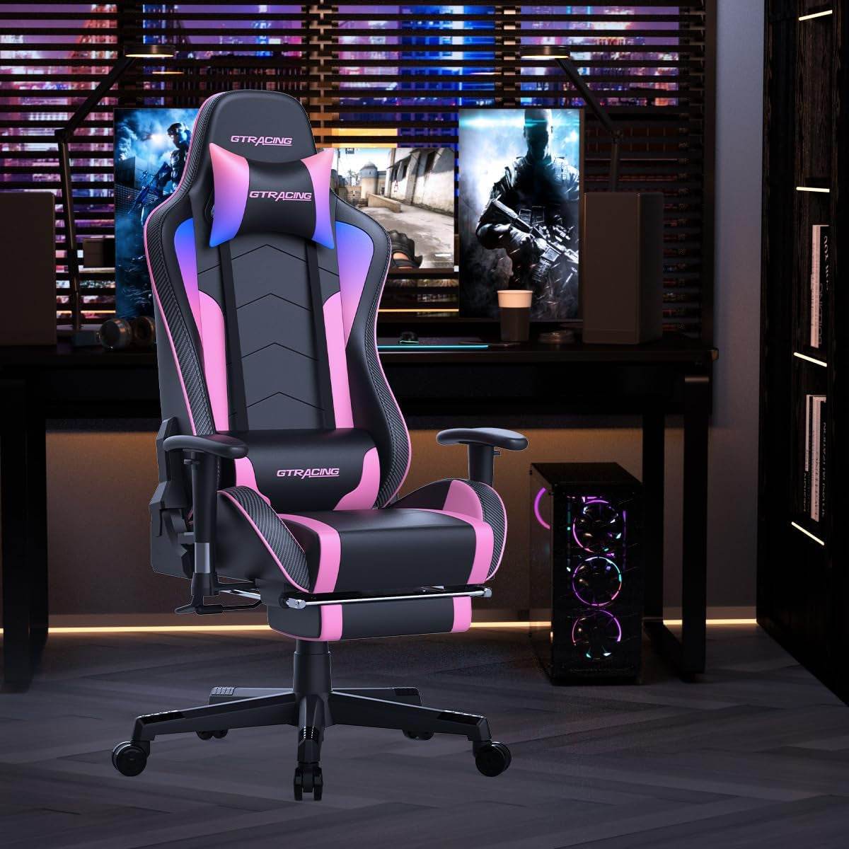 Gaming Chair with Footrest in brown - Loft&Timber