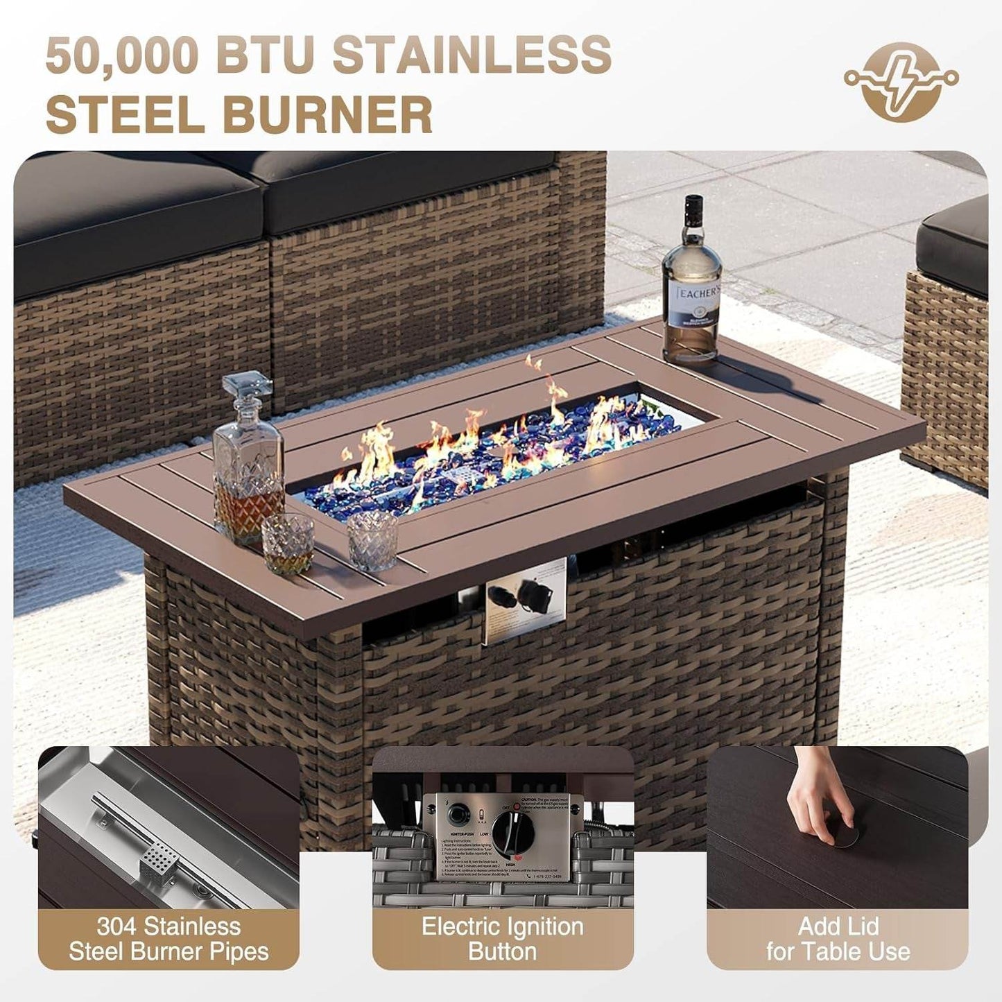 Outdoor Patio Furniture Set with Firepit Table and Cushions - Loft&Timber