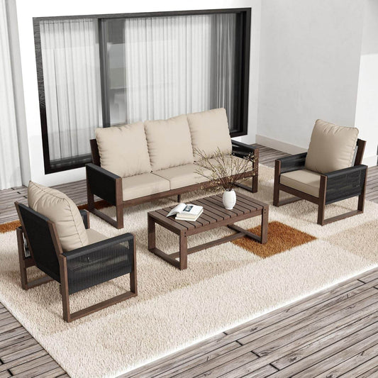 Wooden Outdoor Furniture Set with Comfortable Wicker Chairs - Loft&Timber