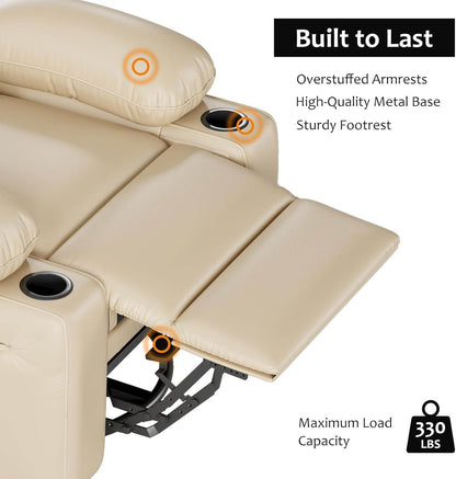 Leather Recliner Chair, Manual Recliner W/Comfortable Arms and Cup Holders for Living Room CF8011 - Beige, Medium - Loft&Timber