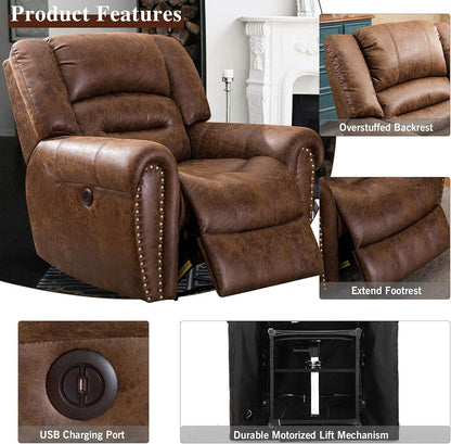 Electric Recliner Chair W/Breathable Bonded Leather, Classic Single Sofa Home Theater Recliner Seating W/USB Port (Nut Brown) - Loft&Timber