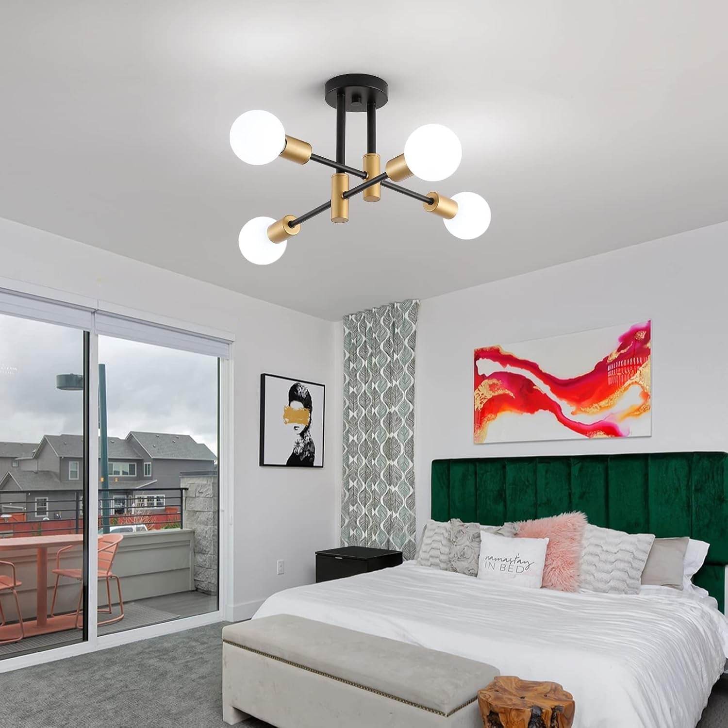 Black Gold Sputnik Chandelier: Modern Industrial Ceiling Light - Loft&Timber