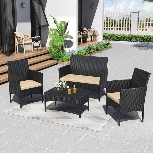 Stylish Four Piece Outdoor Rattan Patio Furniture Set - Loft&Timber