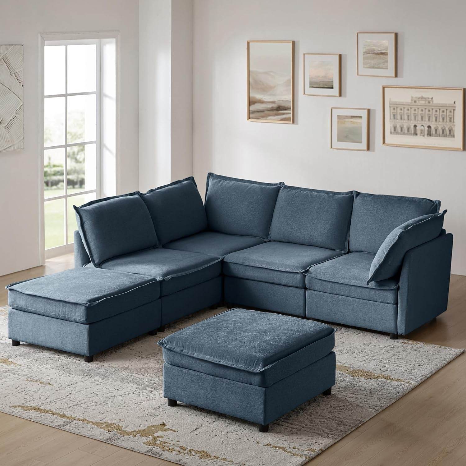 127'' Modular Sectional Sofa, Blue - Loft&Timber