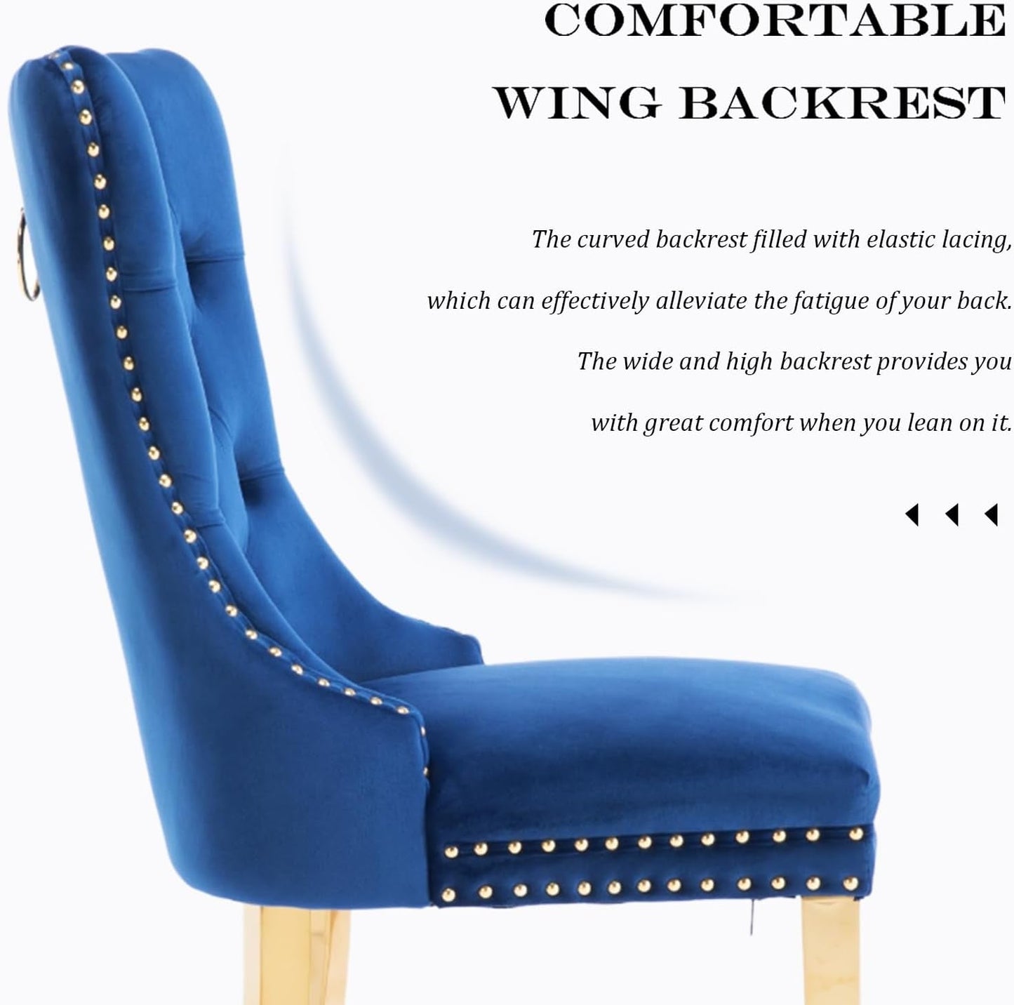 Blue Velvet Dining Chair Set Of 2 With Tufted Nailhead Trim-3