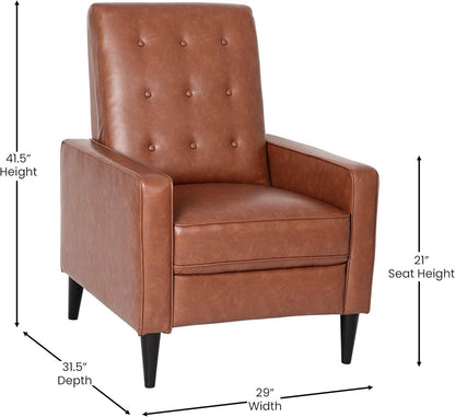 Erza Leathersoft Button Tufted Pushback Recliner, Mid-Century Modern Recliner Chair, Cognac Brown - Loft&Timber