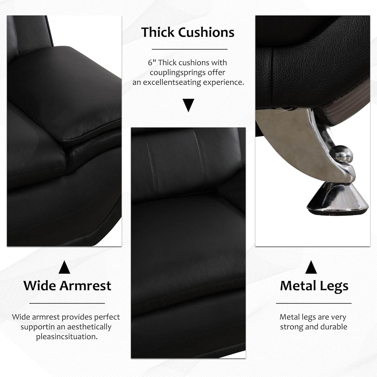 3 Piece Living Room Couch Set, Faux Leather Sofa Set, Modern Sofa Couch Set Living Room Furniture (Sofa+Loveseat+Chair, Black) - Loft&Timber