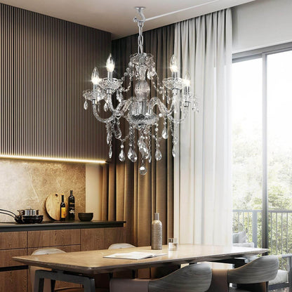 Plug-In 5 Light Crystal Hanging Pendant Lights Acrylic Chandelier with Clear Cord & On/Off Switch H19 D19.7 for Kitchen Island Girls' Room Dining Area Laundry Pavilion. - Loft&Timber