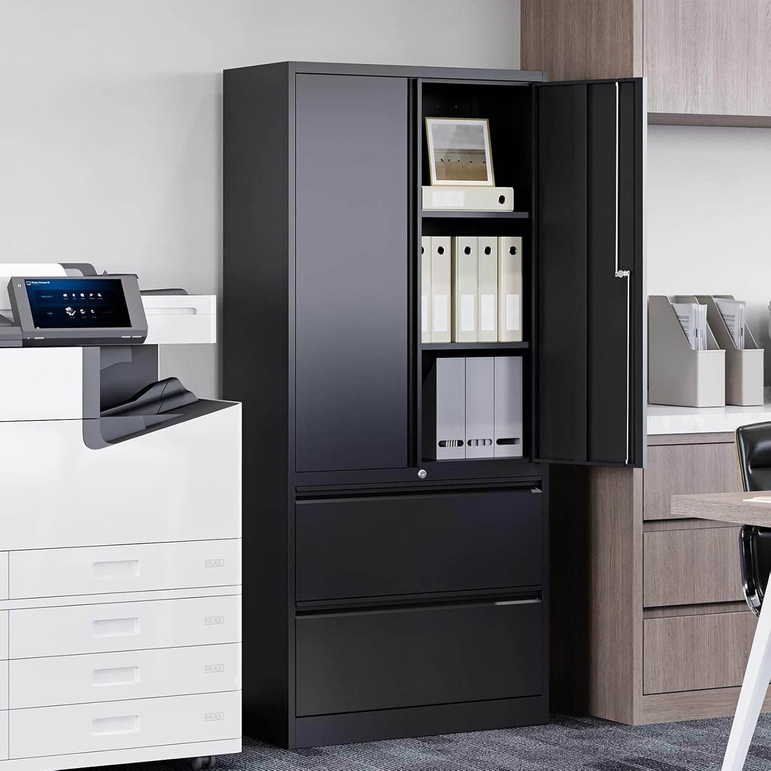 2 Drawer Lateral File Cabinet, Metal Storage Cabinet with Drawers, Locking File Cabinet with Storage Shelves, Metal Storage Cabinets for Letter/Legal/F4/A4 Size Files (Two Drawer, Black) - Loft&Timber