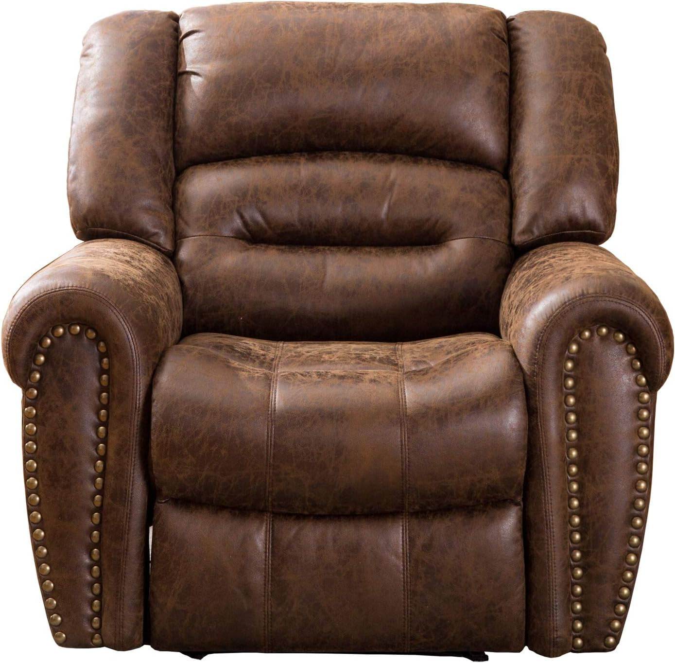 Electric Recliner Chair W/Breathable Bonded Leather, Classic Single Sofa Home Theater Recliner Seating W/USB Port (Nut Brown) - Loft&Timber