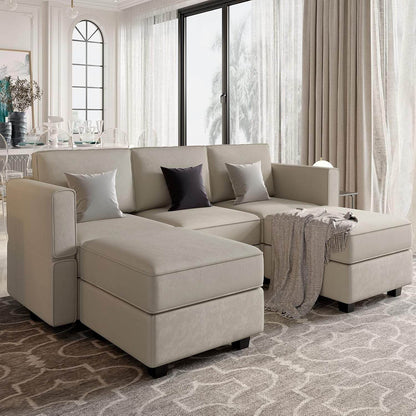 Modular Sectional Sofa U-Shaped, Velvet, Grey - Loft&Timber