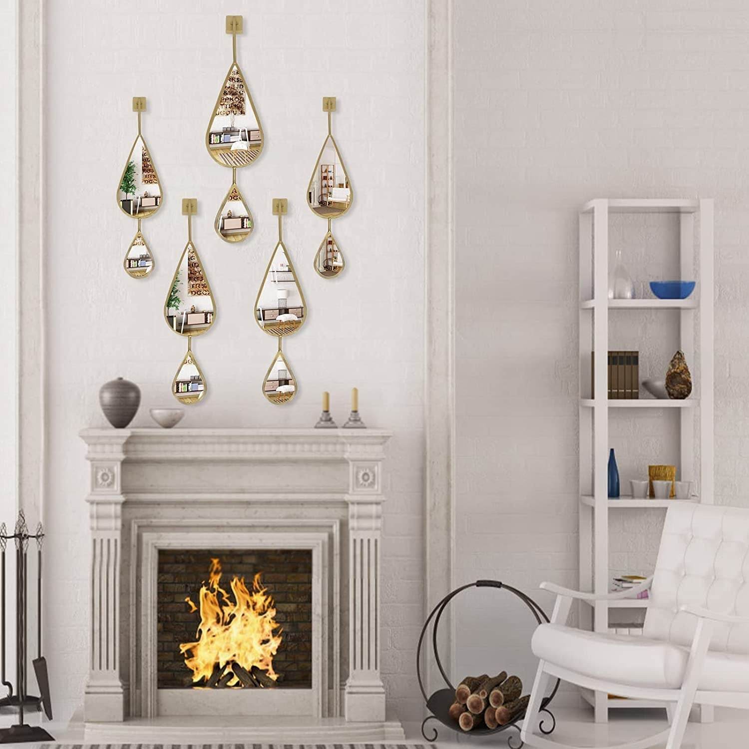 Wall Mirror Decorative Mirrors Mounted Decor Tear Drop Shape Gold for Bedroom Living Room Entryway Bathroom Vanity,5-Pack - Loft&Timber