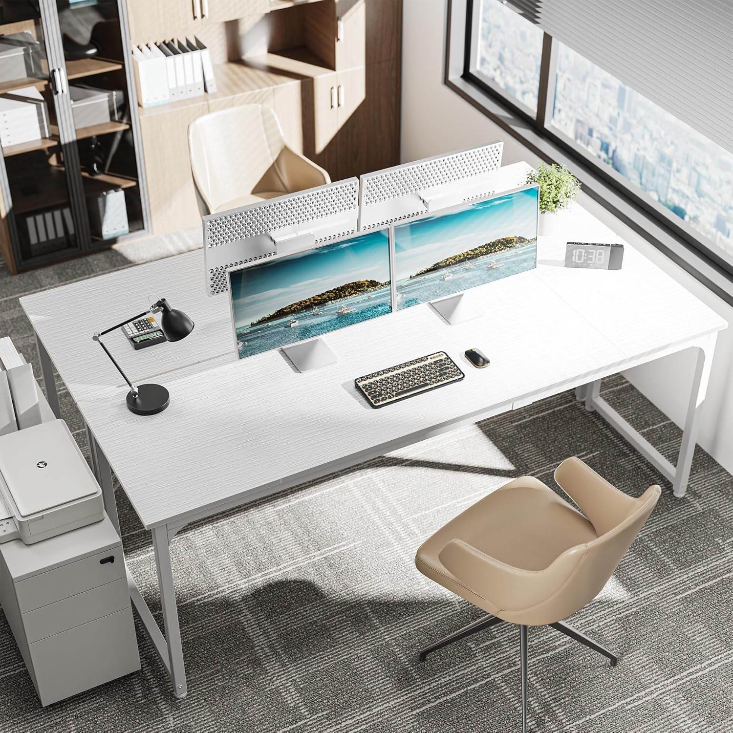 Computer Desk, 80 Inch Office Desk in White - Loft&Timber