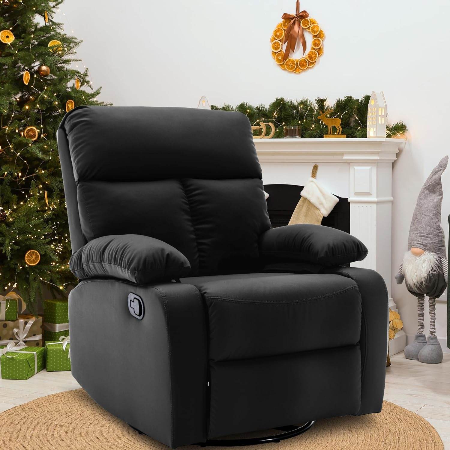 Swivel Rocker Recliner, Small Rocking Recliners for Small Spaces, Rocking Recliner Chair for Living Room, RV, Bedroom, Nursery, Black - Loft&Timber