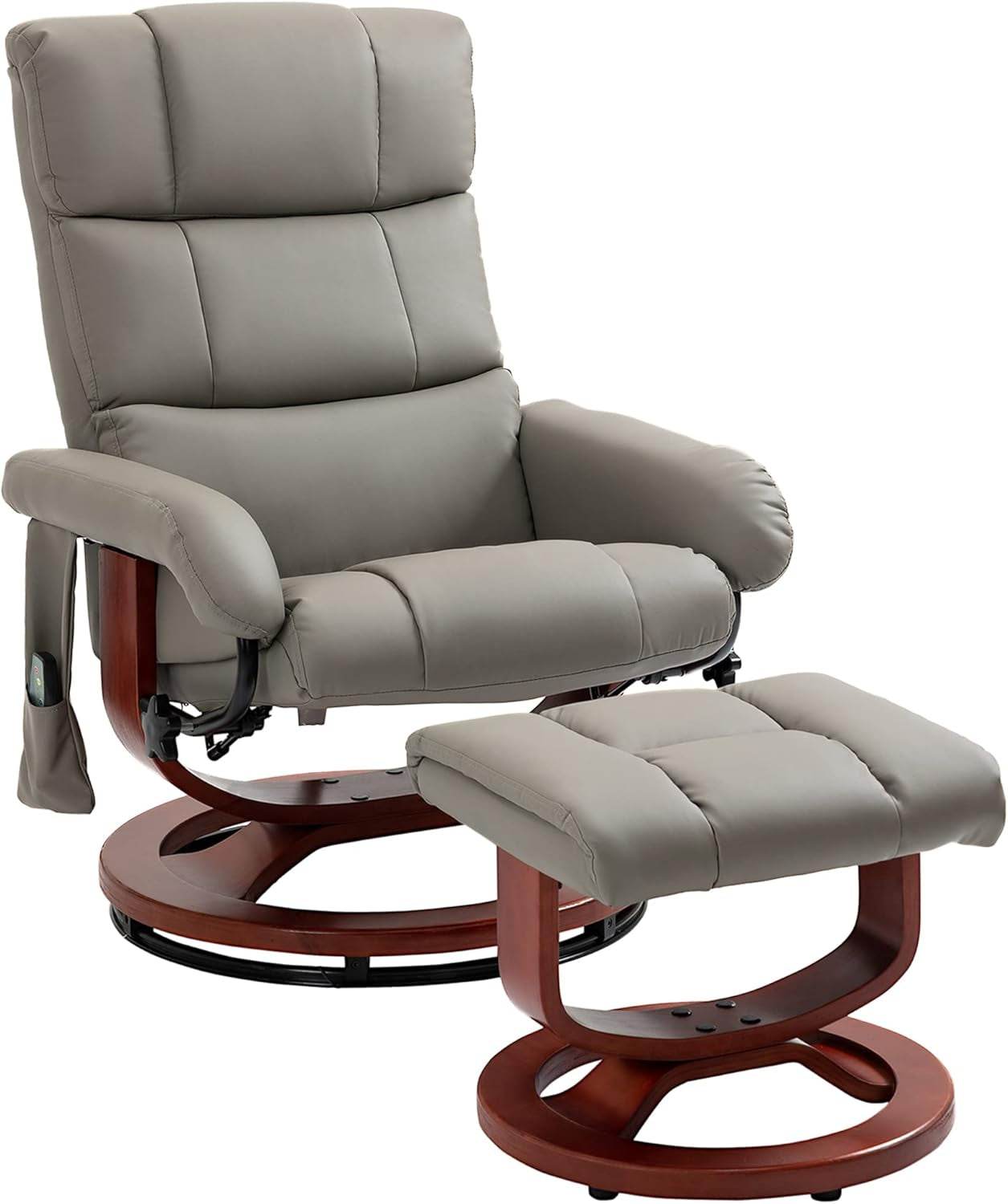 Massage Recliner Chair with Ottoman, Swivel Recliner and Footrest, Faux Leather Reclining Chair with Remote Control and Side Pocket, Gray - Loft&Timber