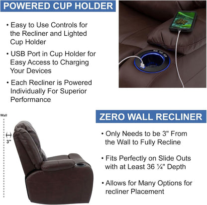 Charles 67" Powered Double RV Wall Hugger Recliner Sofa | Zero Wall Loveseat for Camper with Upgraded 2023 Fabric (Mahogany)-4