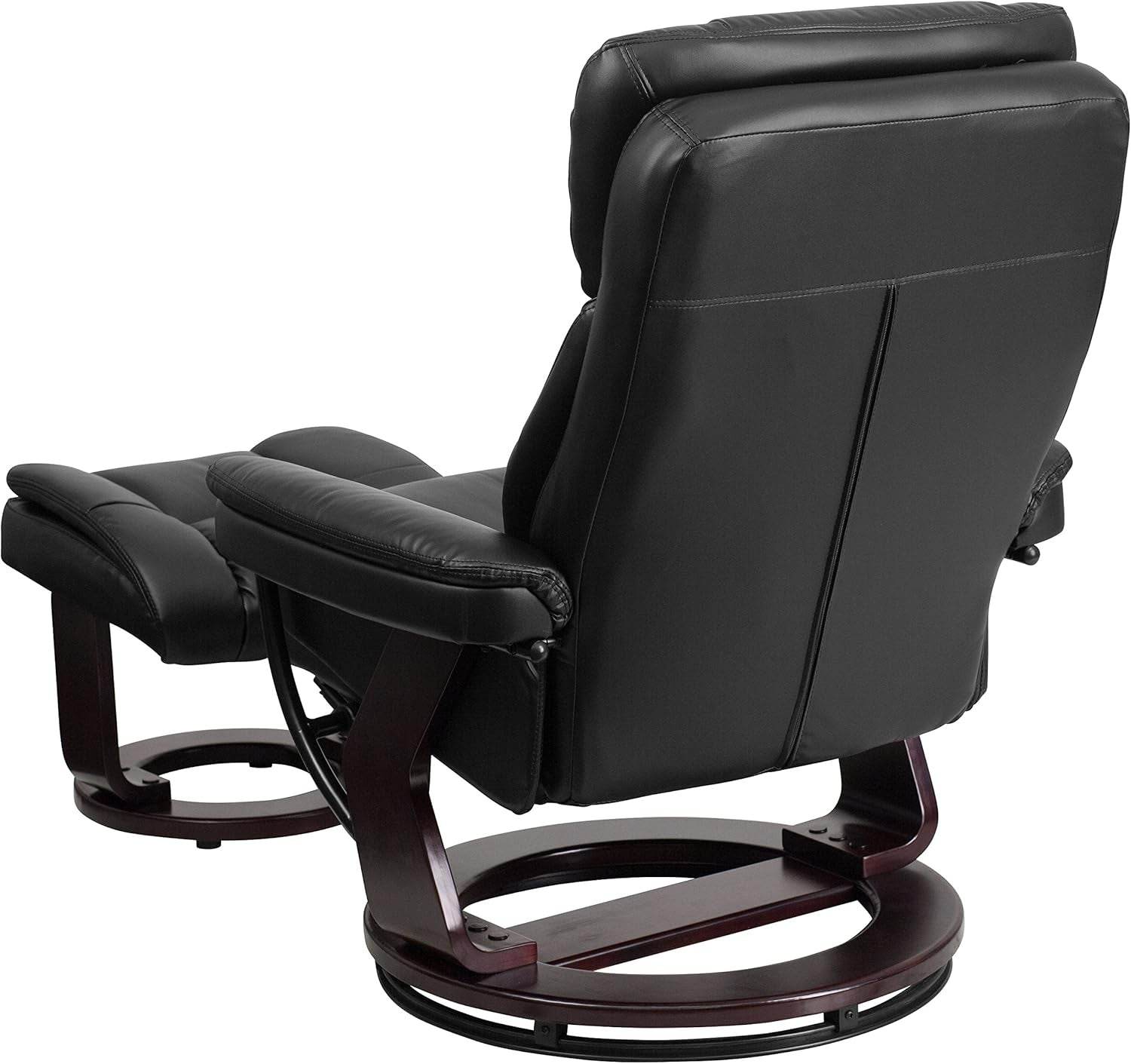 Allie Leathersoft Upholstered Recliner with Footrest, Arms, and Headrest, Padded Swivel Recliner Chair and Ottoman Set, Black - Loft&Timber