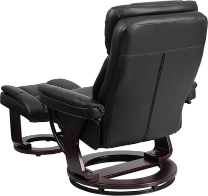 Allie Leathersoft Upholstered Recliner with Footrest, Arms, and Headrest, Padded Swivel Recliner Chair and Ottoman Set, Black - Loft&Timber