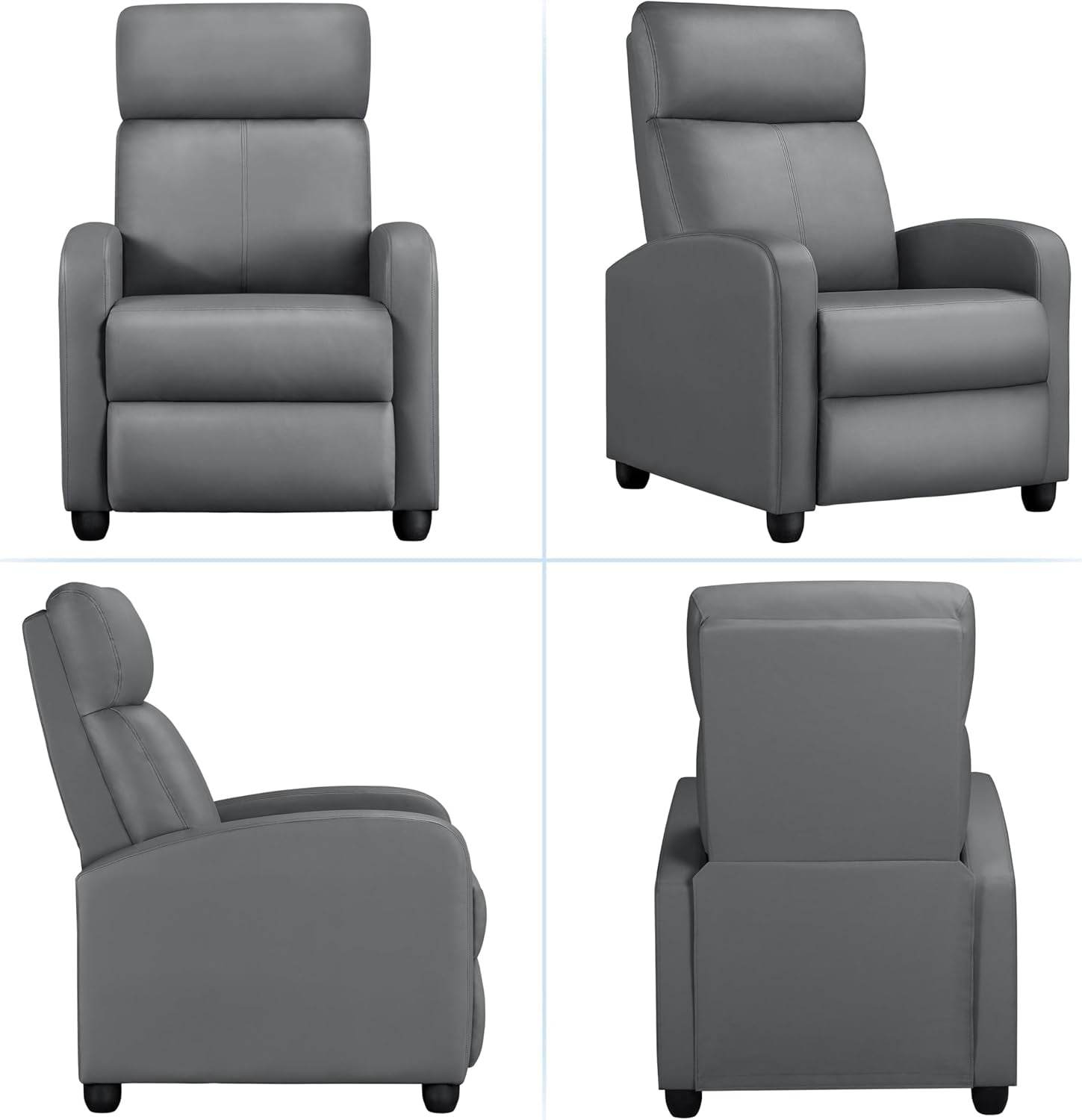 Recliner Chair PU Leather Recliner Sofa with Lumbar Support Overstuffed High-Density Sponge Push Silver Gray Recliner - Loft&Timber