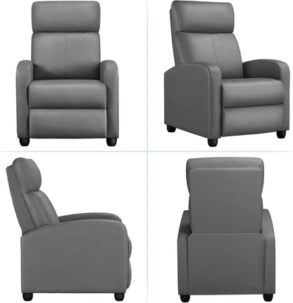 Recliner Chair PU Leather Recliner Sofa with Lumbar Support Overstuffed High-Density Sponge Push Silver Gray Recliner - Loft&Timber