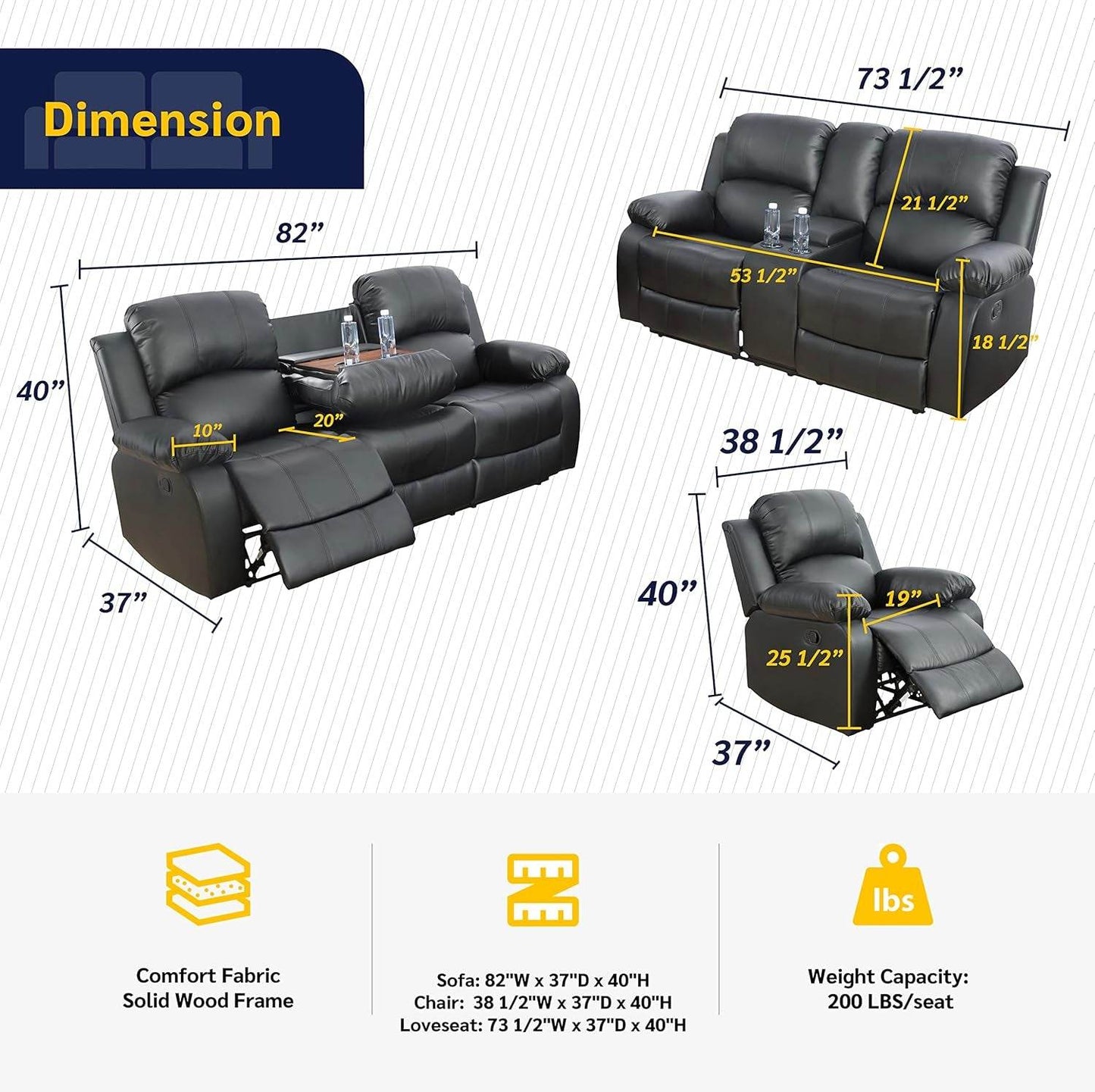 Beverly Fine 3 Piece Recliner Living Room Set - Loft&Timber