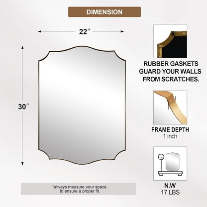 Stainless Steel Metal Frame Wall Mount Vanity Mirror, 22X30 Irregular Asymmetrical Mirror for Bathroom, Bedroom, Living Room, Mantel-4
