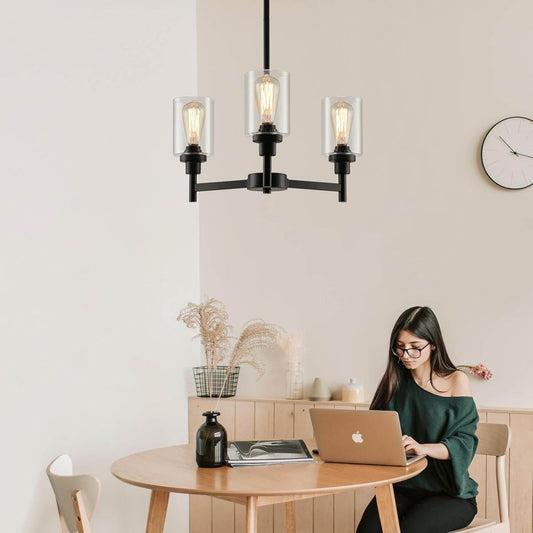 3 Lights Black Chandeliers for Dining Room Light Fixture over Table, Entryway Chandelier for Foyer, Hallway Light Fixtures with Glass Shade for Dinning Room Kitchen Island Foyer Hallway - Loft&Timber