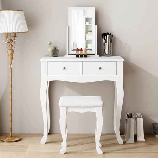 Makeup Vanity Table Set with 360° Rotation Mirror-1