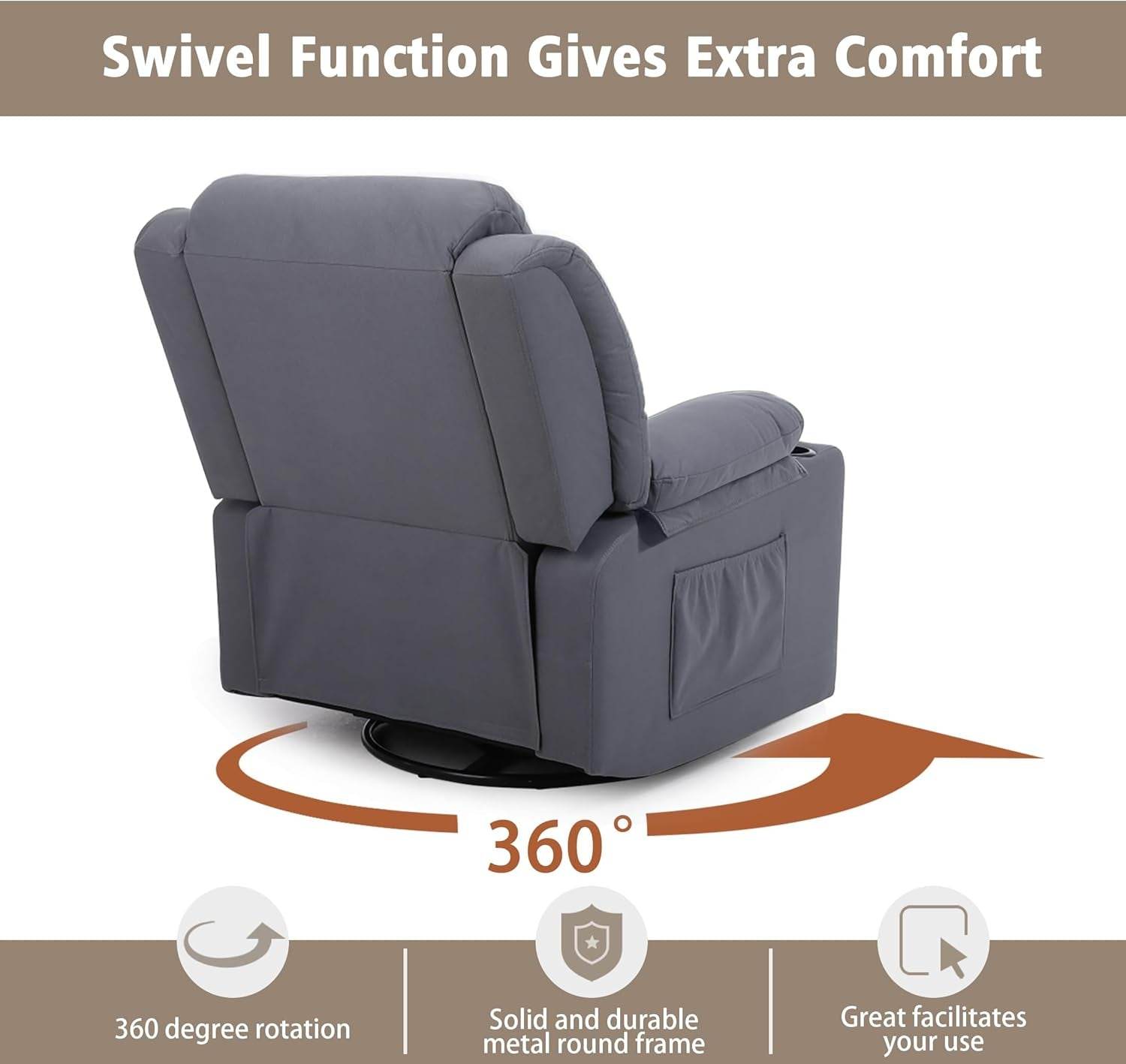 Rocker Swivel Recliner Chair, Overstuffed Large Manual Recliner (Technical Grey) - Loft&Timber