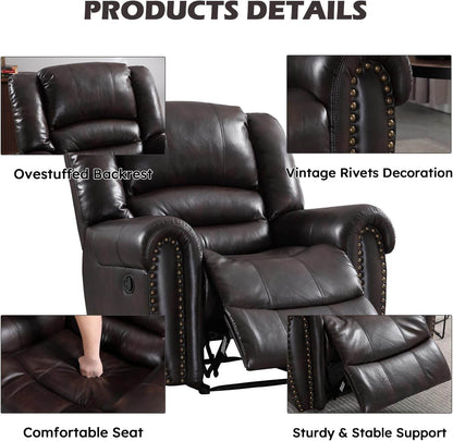 Leather Recliner Chair, Classic and Traditional Manual Recliner Chair with Comfortable Arms and Back Single Sofa for Living Room, Dark Brown - Loft&Timber