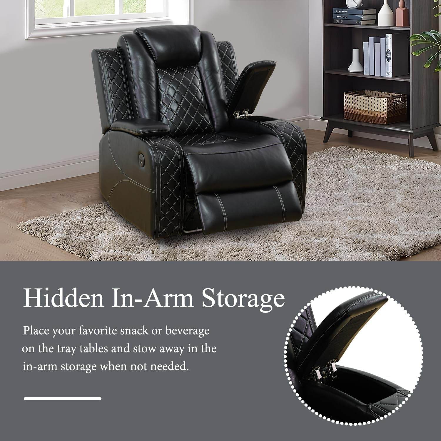 Power Recliner Sofa Set with LED (Black) - Loft&Timber