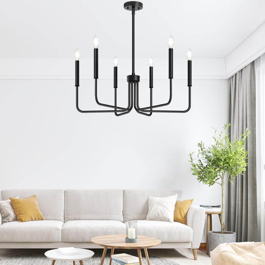 Black Chandelier, 6-Light Farmhouse Chandelier for Dining Room Lighting Fixtures Hanging, Dining Light Fixtures Industrial Modern Chandelier for Bedroom, Foyer, Hall, Kitchen, Living Room and Entryway - Loft&Timber