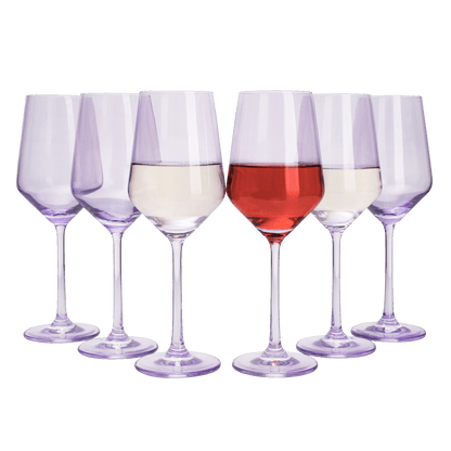 Set of 6 Colored Wine Glasses - 12 oz Hand Blown Italian Style Crystal Bordeaux Wine Glasses - Premium Stemmed Colored Glassware - Unique Drinking Glasses (6, Lavender Purple) - Loft&Timber
