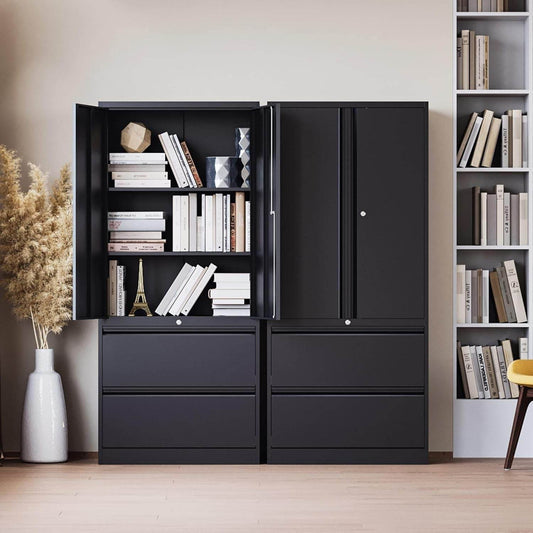 2 Drawer Lateral File Cabinet, Metal Storage Cabinet with Drawers, Locking File Cabinet with Storage Shelves, Metal Storage Cabinets for Letter/Legal/F4/A4 Size Files (Two Drawer, Black) - Loft&Timber