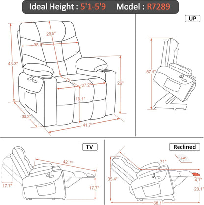 Power Lift Recliner Chair with Extended Footrest for Big Elderly People, Faux Leather R7289 (Dark Brown, Medium-Wide)-2