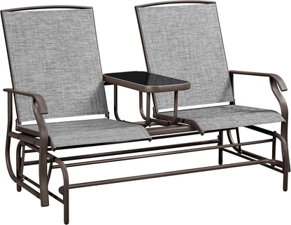 Two-Seat Outdoor Glider Bench with Center Table - Loft&Timber