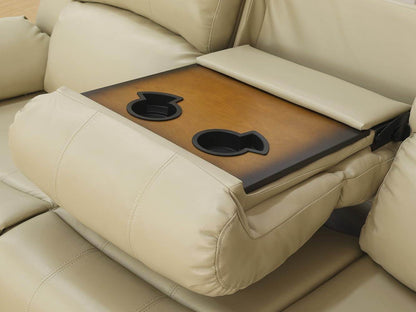 Manual Reclining Sofa Modern Recliner Sofa Couch 3 Seater Leather Reclining Sofa Living Room Furniture Couch with Cup Holders & Flip-Down Table for Home/Office/Rv Car (Beige, 3 Seater Sofa) - Loft&Timber