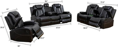 Multifunction Power Recliner Couch Set with LED Light, Black - Loft&Timber