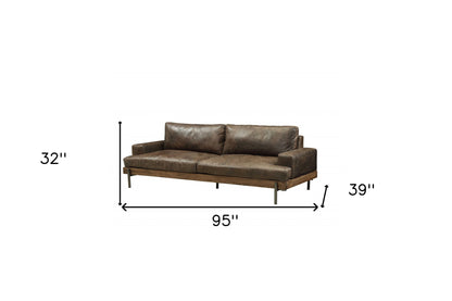 95" Chocolate Top Grain Leather Sofa With Black Legs-3