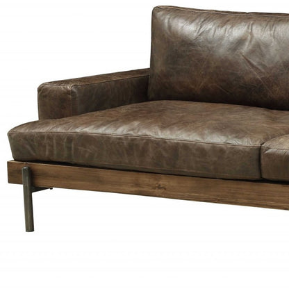 95" Chocolate Top Grain Leather Sofa With Black Legs-2