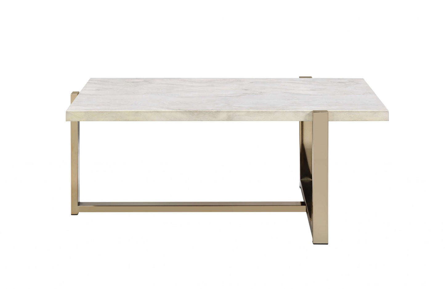 43" White and Gold Faux Marble And Iron Frame Coffee Table - Loft&Timber