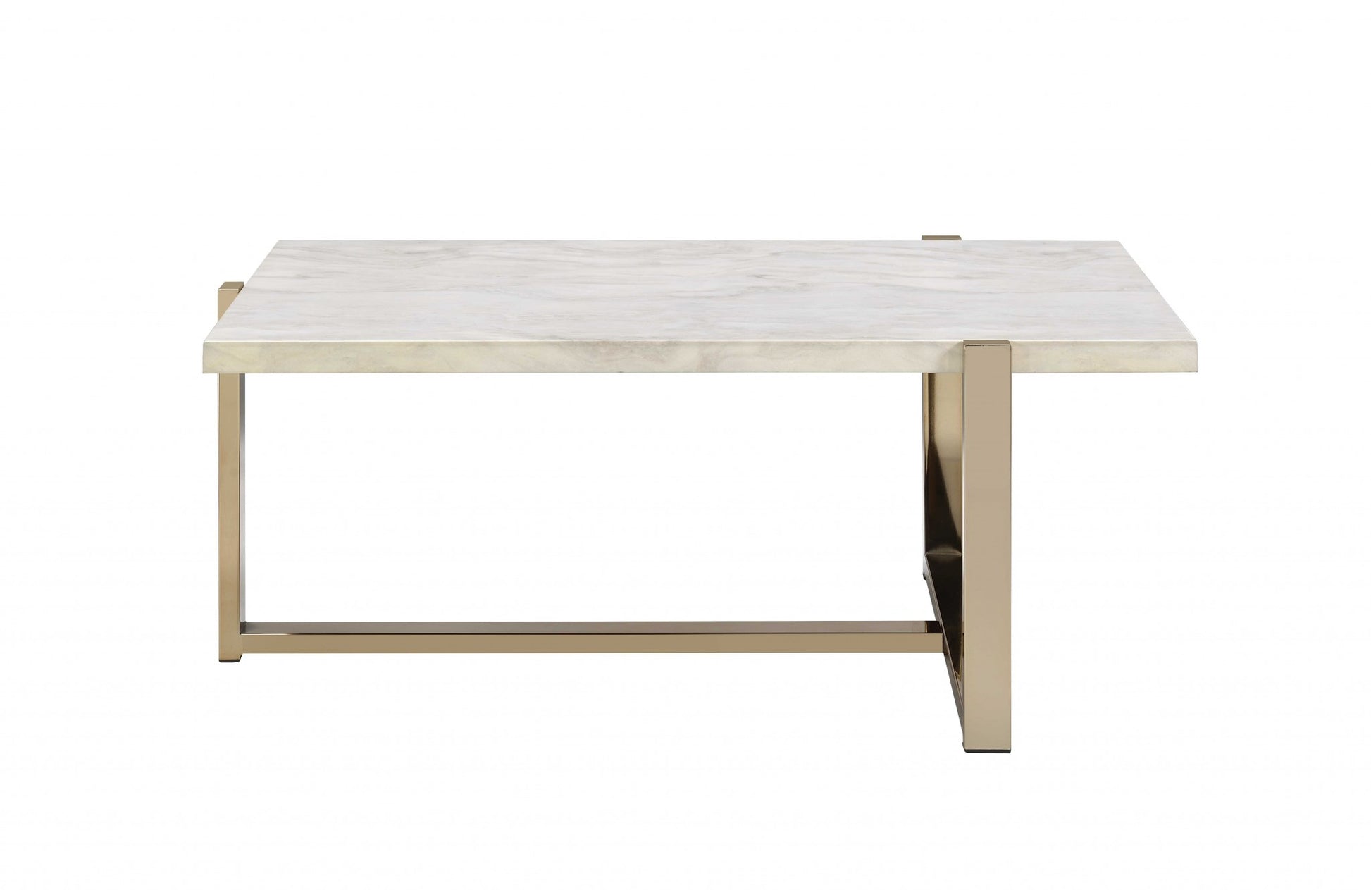 43" White and Gold Faux Marble And Iron Frame Coffee Table - Loft&Timber