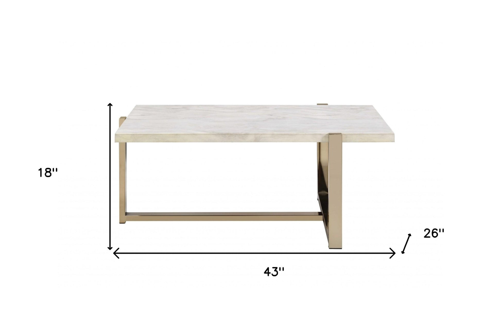 43" White and Gold Faux Marble And Iron Frame Coffee Table - Loft&Timber