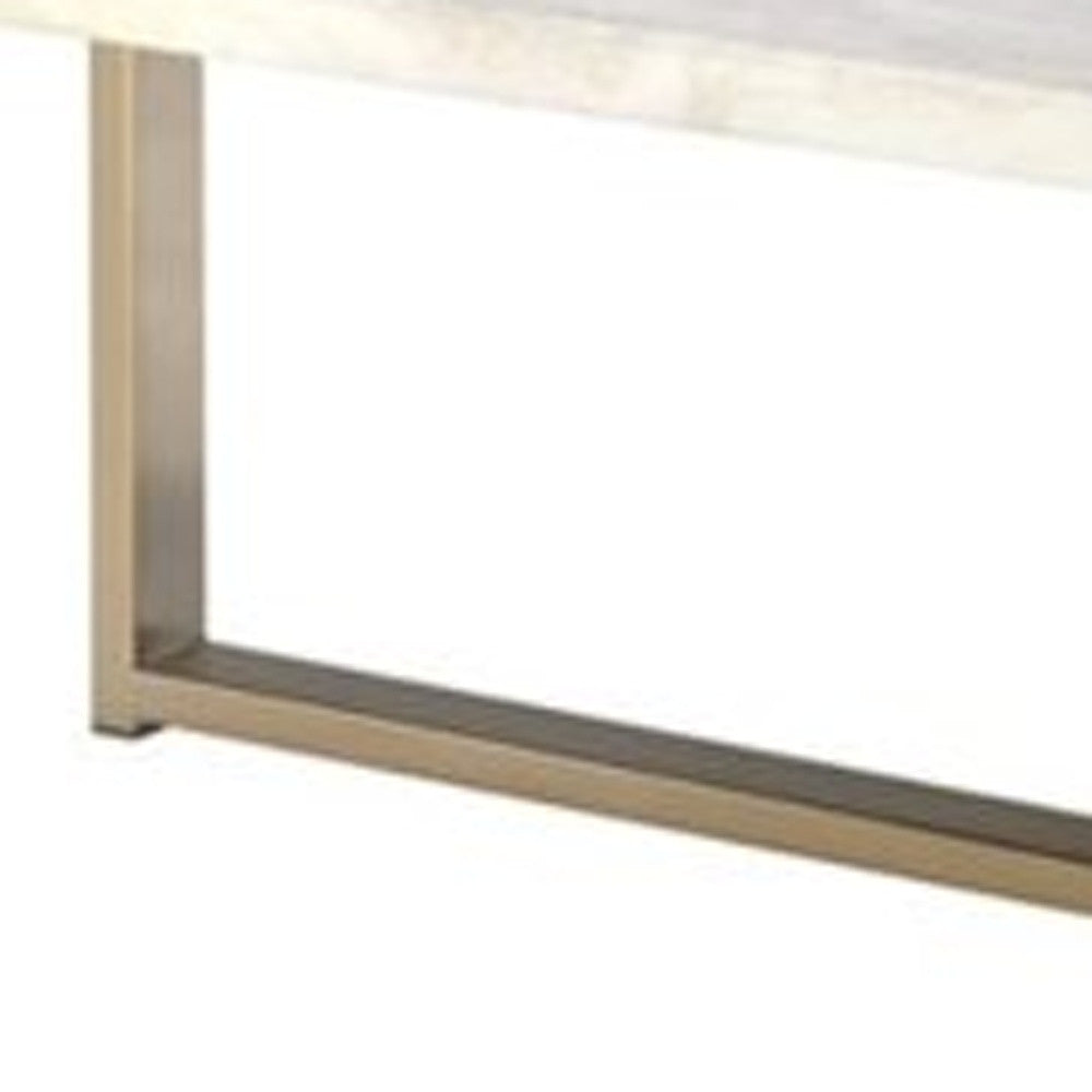 43" White and Gold Faux Marble And Iron Frame Coffee Table - Loft&Timber