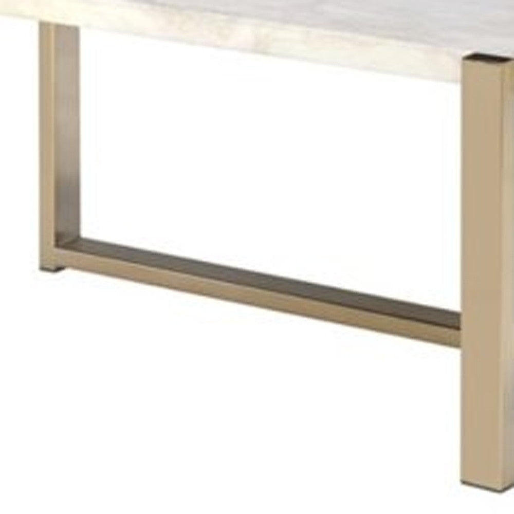 43" White and Gold Faux Marble And Iron Frame Coffee Table - Loft&Timber