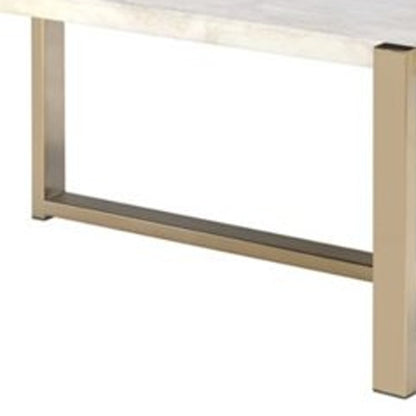 43" White and Gold Faux Marble And Iron Frame Coffee Table - Loft&Timber
